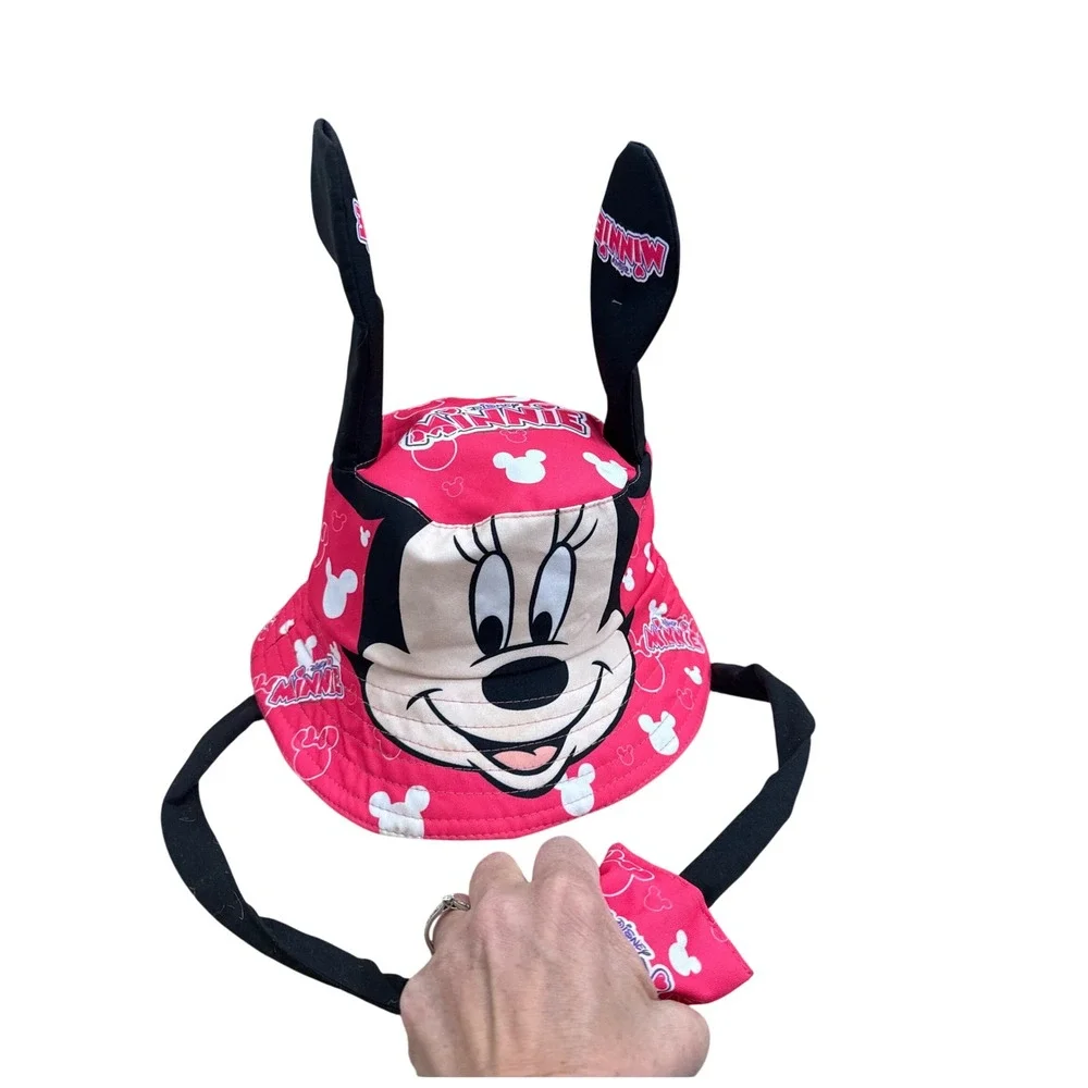 Disney Minnie Mouse Pink Pop Up Ear Bucket Hat Kids Squeeze Action Sun Hat